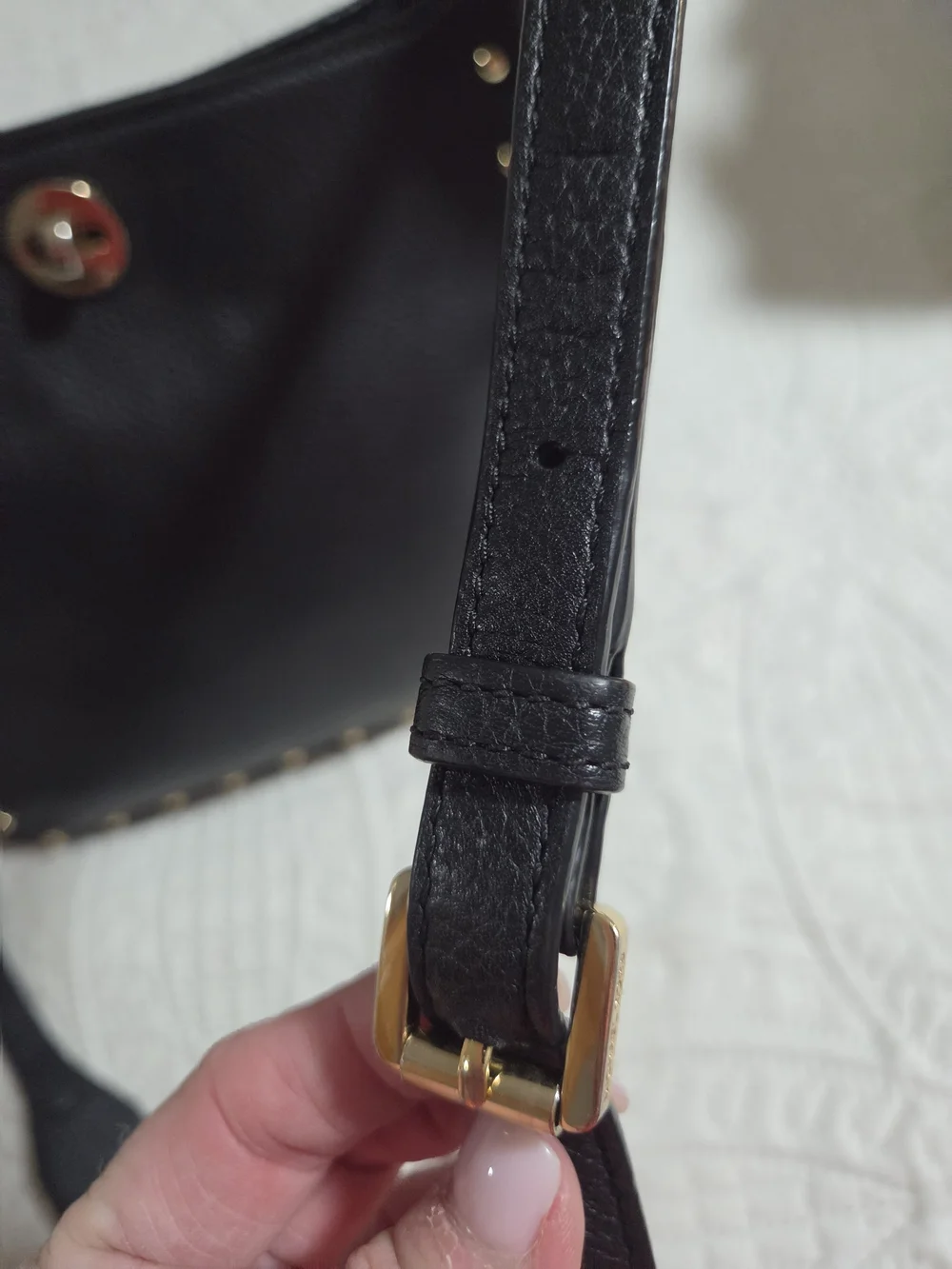 Michael Kors Black Pebbled Leather Studded Shoulder Bag with Gold Hardware